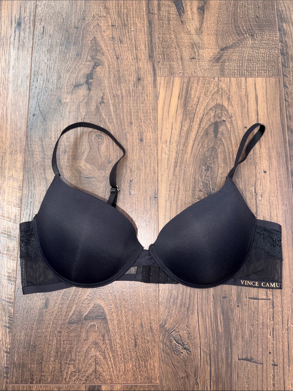 Vince Camuto Smooth Black Molded Bra with Lace Sides